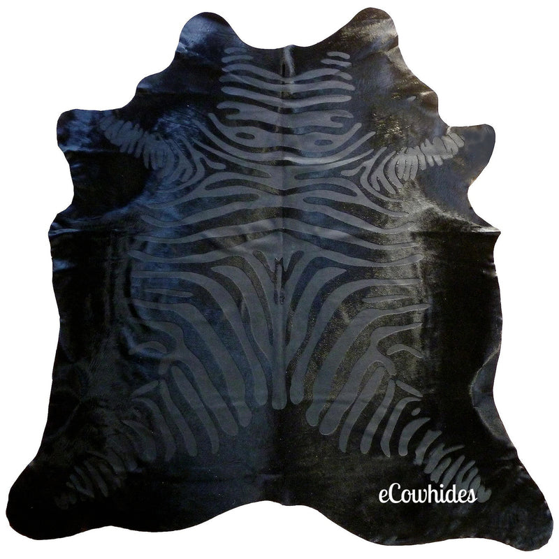 Zebra Black On Black Devore Cowhide , Natural Suede Leather | eCowhides