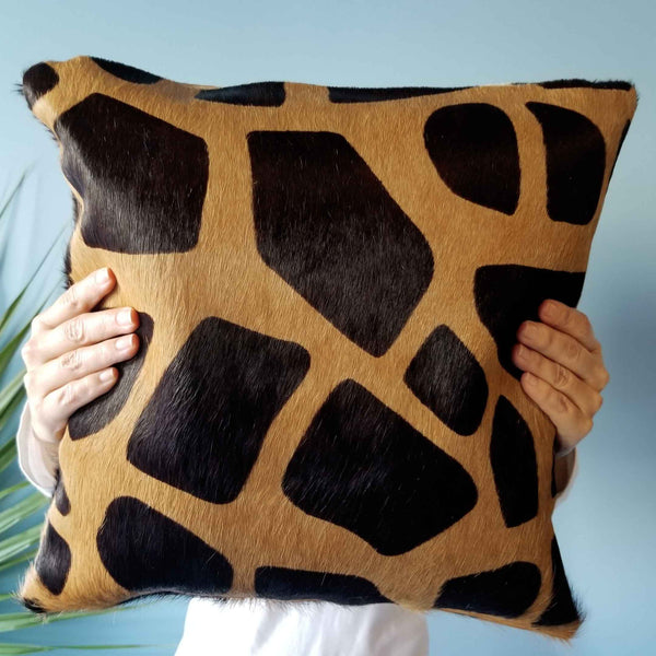 Giraffe Cowhide Pillow , Natural Suede Leather | eCowhides