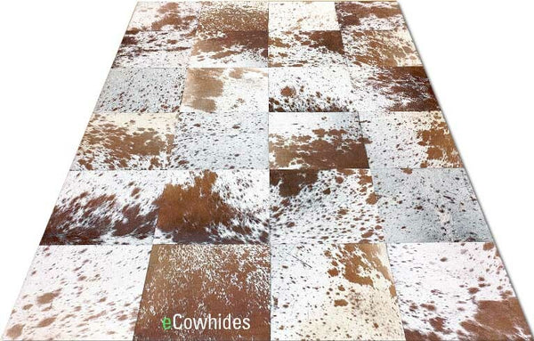 Brown And White Speckled Cowhide Patchwork Rug , Anti-Slip Backing | eCowhides