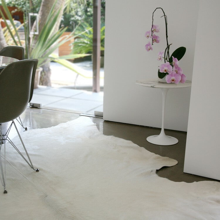 White Brazilian Cowhide Rug: Large , Natural Suede Leather | eCowhides