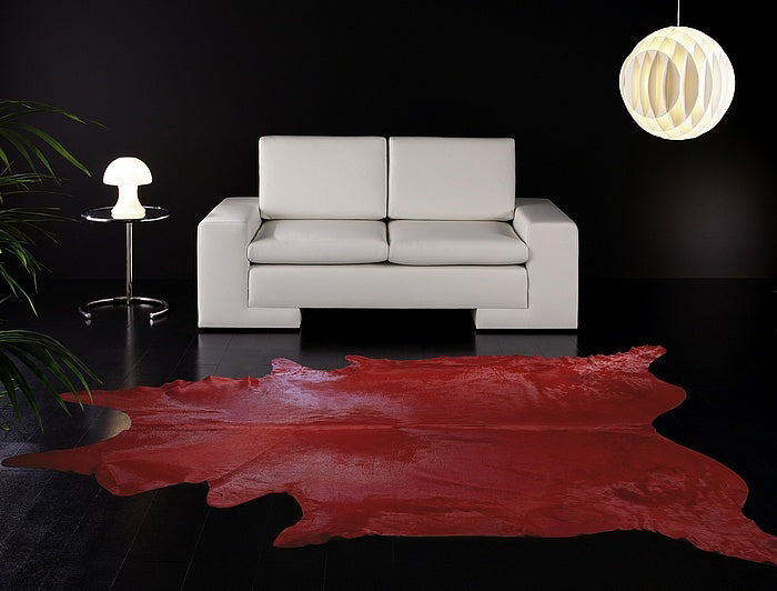 Red Dyed Cowhide Rug , Natural Suede Leather | eCowhides