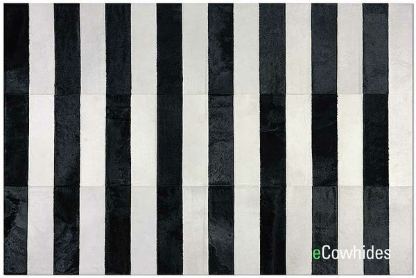 Black And White Patchwork Cowhide Rug , Anti-Slip Backing | eCowhides