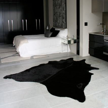 Black Dyed Cowhide Rug , Natural Suede Leather | eCowhides
