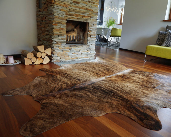 Brindle Brazilian Cowhide Rug: Xl , Natural Suede Leather | eCowhides