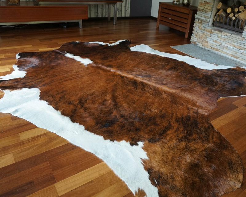 Brindle White Belly Cowhide Rug , Natural Suede Leather | eCowhides