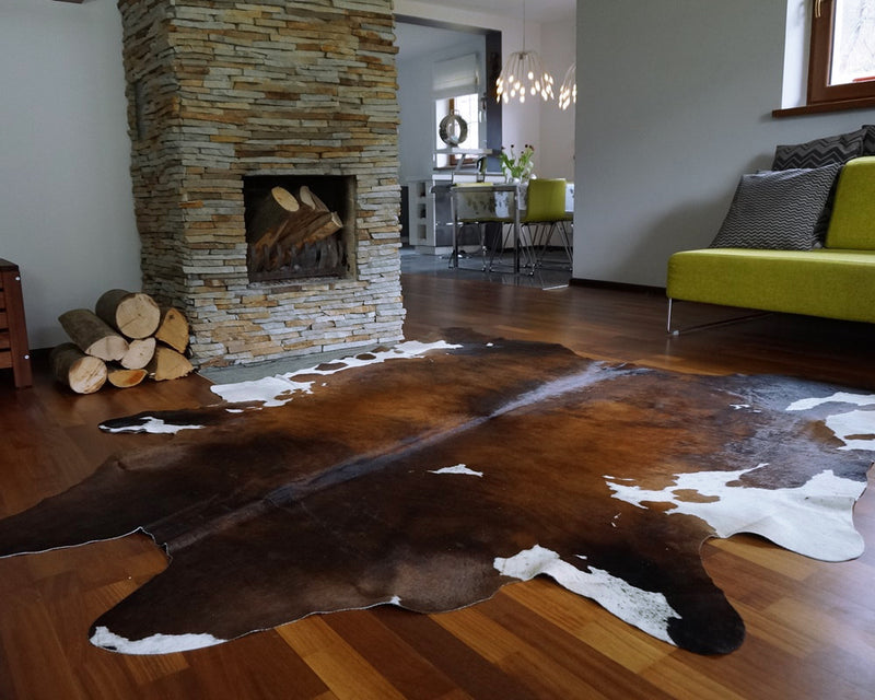 Chocolate And White Brazilian Cowhide Rug: Xl , Natural Suede Leather | eCowhides