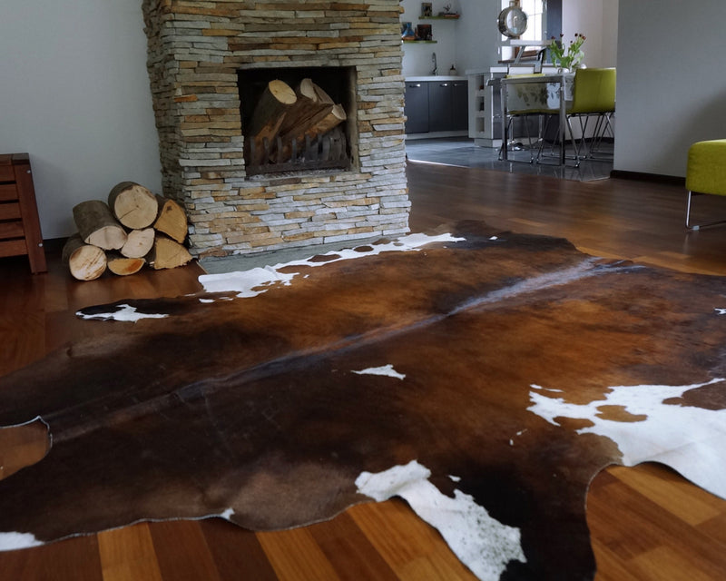 Chocolate And White Brazilian Cowhide Rug: Xxl , Natural Suede Leather | eCowhides
