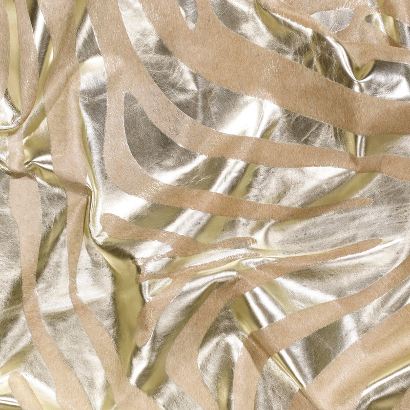 Zebra Gold Metallic Cowhide Rug , Natural Suede Leather | eCowhides