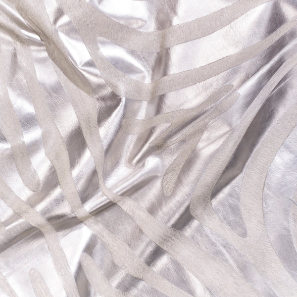 Zebra Silver Metallic On Off White Cowhide Rug , Natural Suede Leather | eCowhides