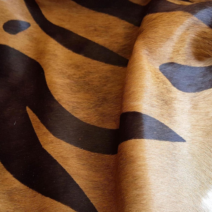 Tiger On Caramel Cowhide Rug , Natural Suede Leather | eCowhides