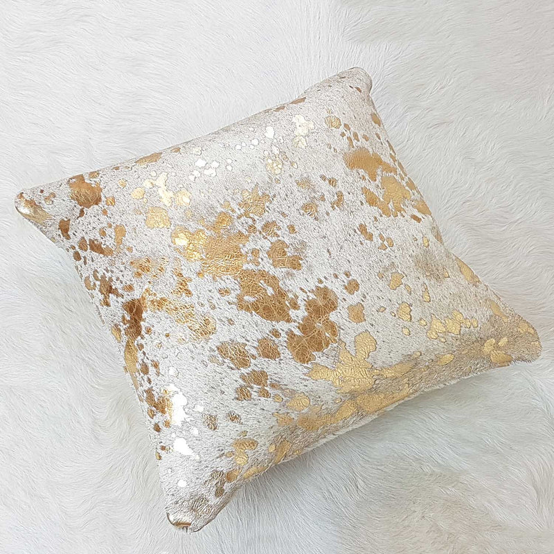 Metallic Gold Cowhide Pillow , Anti-Slip Backing | eCowhides