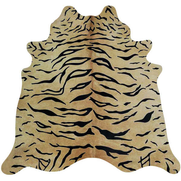 Tiger On Caramel Cowhide Rug , Natural Suede Leather | eCowhides