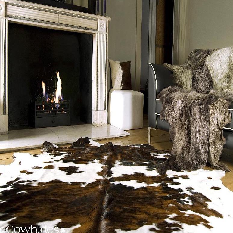 Tricolor Brazilian Cowhide Rug: Xxl , Natural Suede Leather | eCowhides