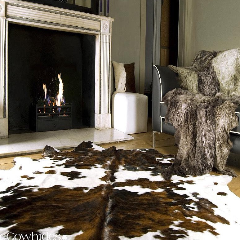 Tricolor Brazilian Cowhide Rug: Large , Natural Suede Leather | eCowhides