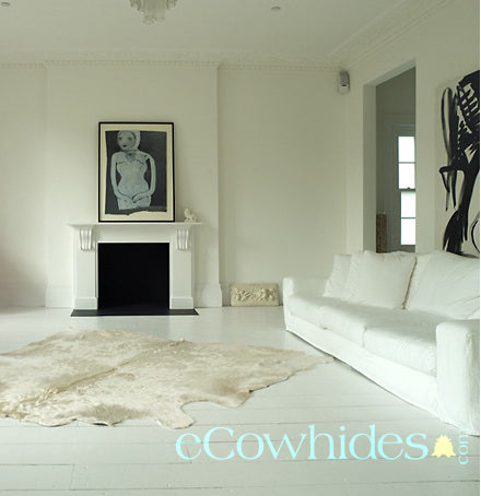White Brazilian Cowhide Rug: Large , Natural Suede Leather | eCowhides