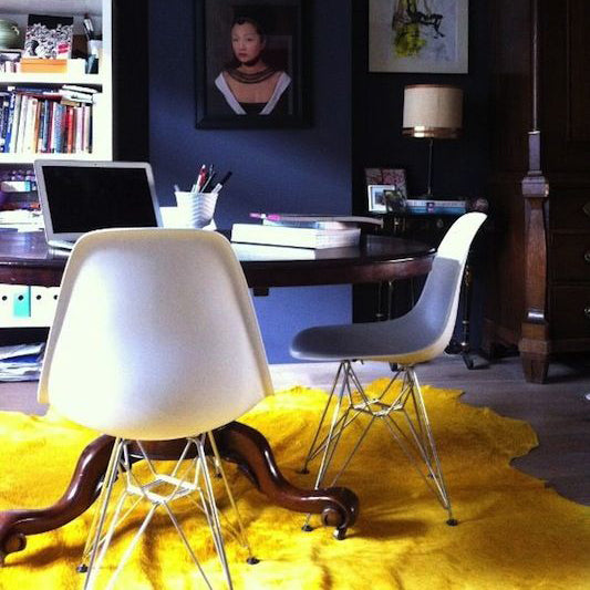 Yellow Dyed Cowhide Rug , Natural Suede Leather | eCowhides