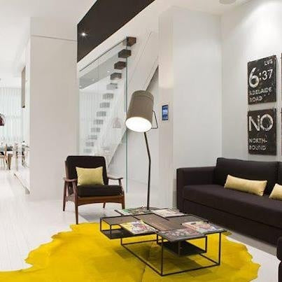 Yellow Dyed Cowhide Rug , Natural Suede Leather | eCowhides