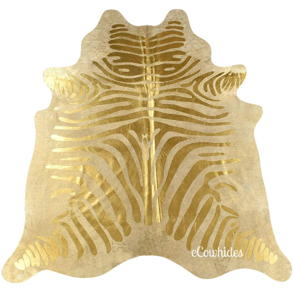 Zebra Gold Metallic Cowhide Rug , Natural Suede Leather | eCowhides