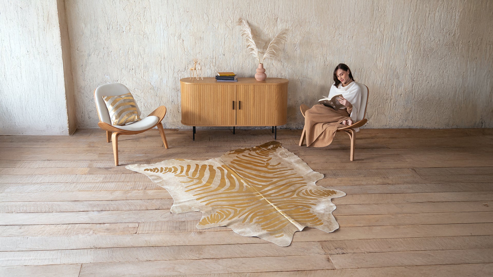 Zebra Gold Metallic Cowhide Rug by eCowhides