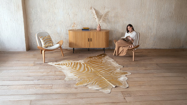 Zebra Gold Metallic Cowhide Rug by eCowhides