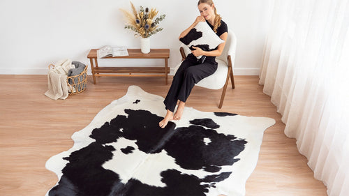 Authentic Black and White Cowhide Rug