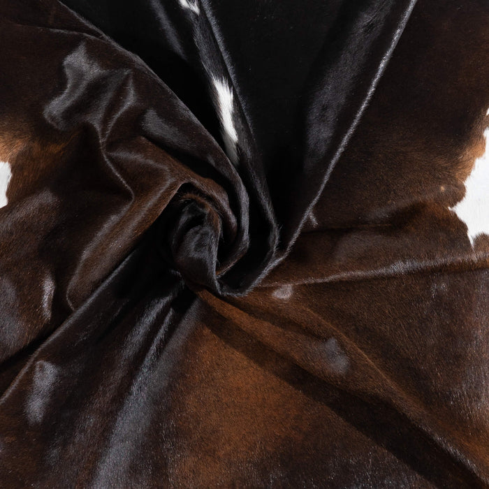Brazilian Chocolate and White Cowhide Rug Size 7'1" L x 6'7" W 1003