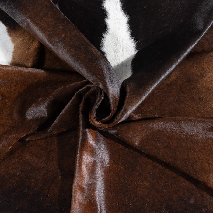 Brazilian Chocolate and White Cowhide Rug Size 7'6" L x 6'11" W 1008