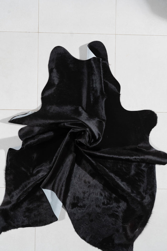 Brazilian Solid Black Cowhide Rug Size 7'0" L x 6'0" W 1096