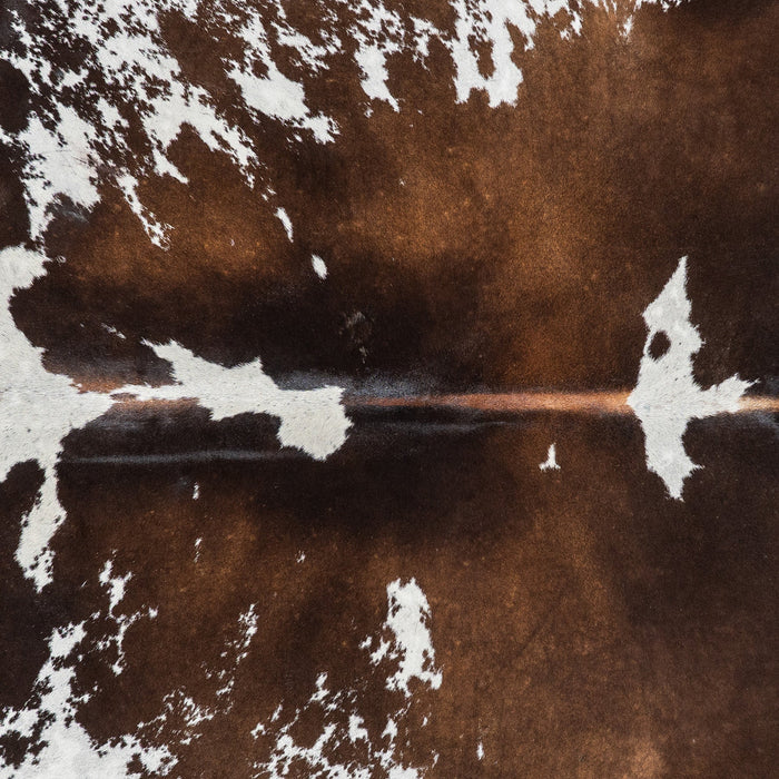 Brazilian Chocolate and White Cowhide Rug Size 6'8" L x 5'10" W 1139