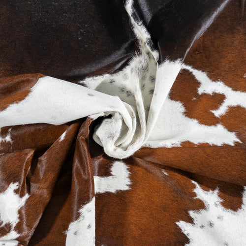 Brazilian Chocolate and White Cowhide Rug Size 7'5" L x 6'9" W 1144