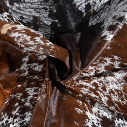 Brazilian Chocolate and White Cowhide Rug Size 7'8" L x 6'7" W 1478