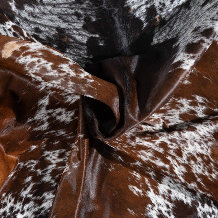 Brazilian Chocolate and White Cowhide Rug Size 7'8" L x 6'7" W 1478
