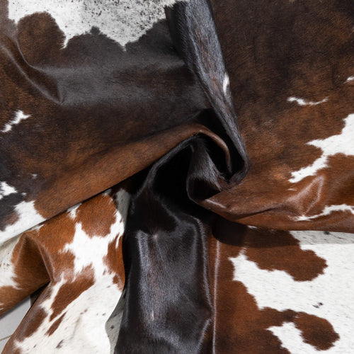 Brazilian Chocolate and White Cowhide Rug Size 8'5" L x 7'7" W 1479