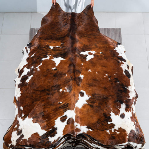Tricolor Cowhide Rug Size 7'6" L x 6'11" W 1701