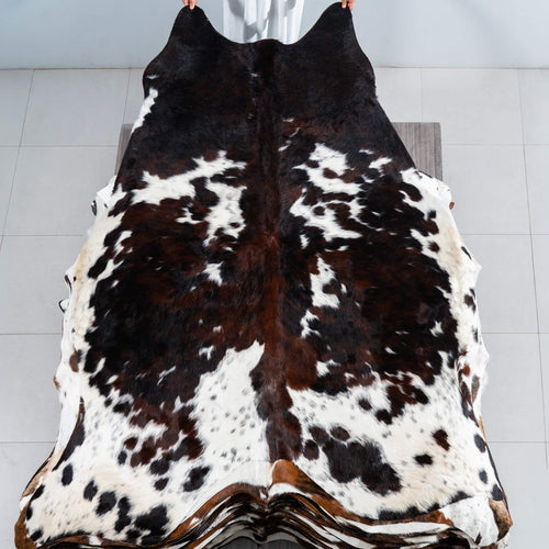 Dark Tricolor Cowhide Rug Size 8'0" L x 6'10" W 1704