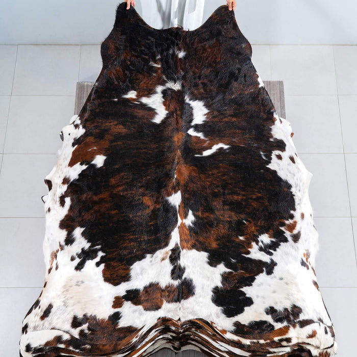 Dark Tricolor Cowhide Rug Size 7'9" L x 6'11" W 1712