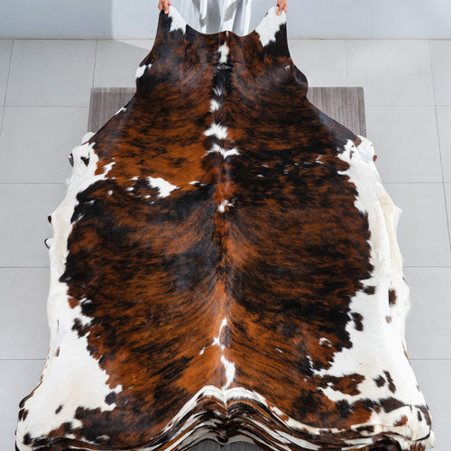 Dark Tricolor Cowhide Rug Size 7'6" L x 7'2" W 1713