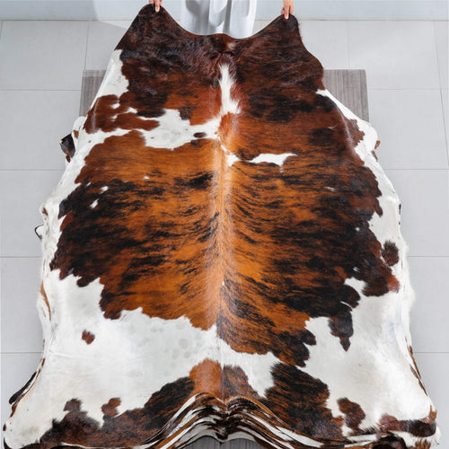 Tricolor Cowhide Rug Size 7'6" L x 6'10" W 1718