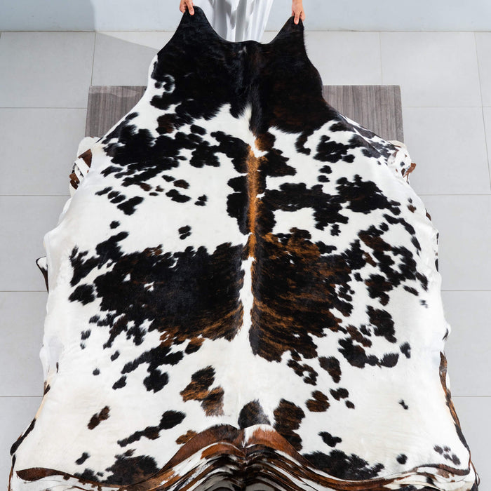 Dark Tricolor Cowhide Rug Size 7'1" L x 6'11" W 1724