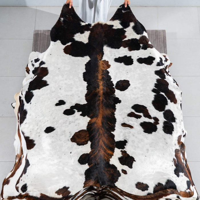 White Tricolor Cowhide Rug Size 6'10" L x 5'10" W 1734