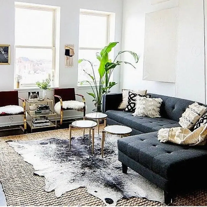 Salt And Pepper Black Brazilian Cowhide Rug, Natural Suede Leather | eCowhides