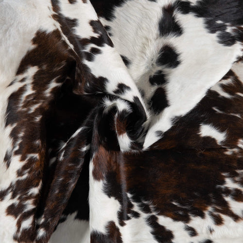 White Tricolor Cowhide Rug Size 6'9" L x 6'3" W 1930