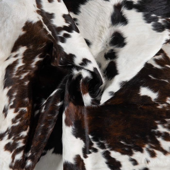 White Tricolor Cowhide Rug Size 6'9" L x 6'3" W 1930
