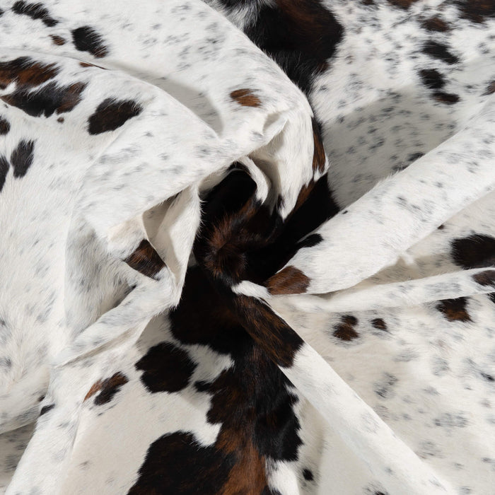 White Tricolor Cowhide Rug Size 7'9" L x 6'10" W 1970