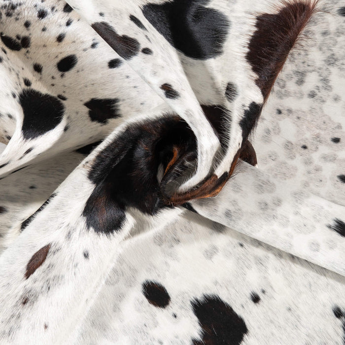White Tricolor Cowhide Rug Size 7'6" L x 6'11" W 1971
