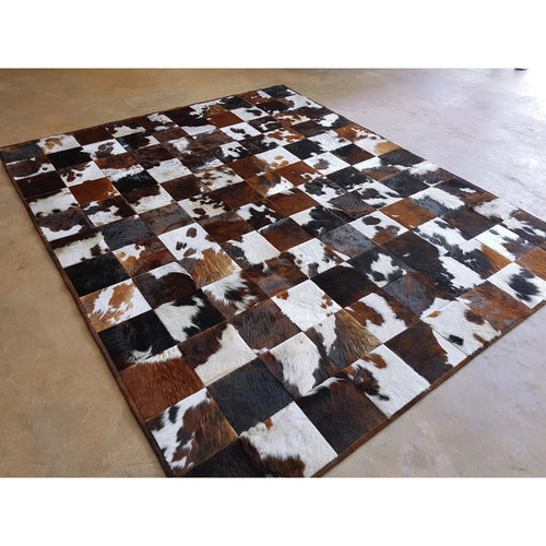 Tricolor Patchwork Cowhide Rug , Anti-Slip Backing | eCowhides