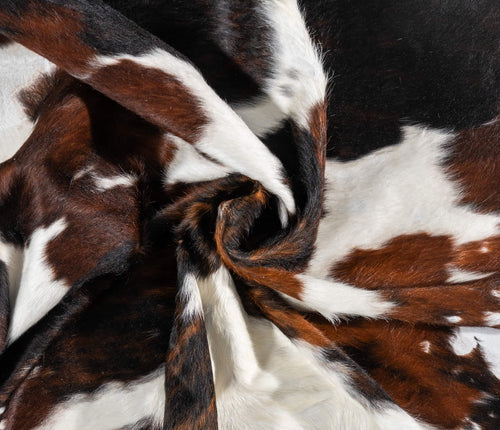 Vintage Dark Tricolor Cowhide Rug Size 7'10" L x 6'6" W 2019