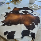Mahogany and white calf hide — natural markings, genuine Brazilian leather