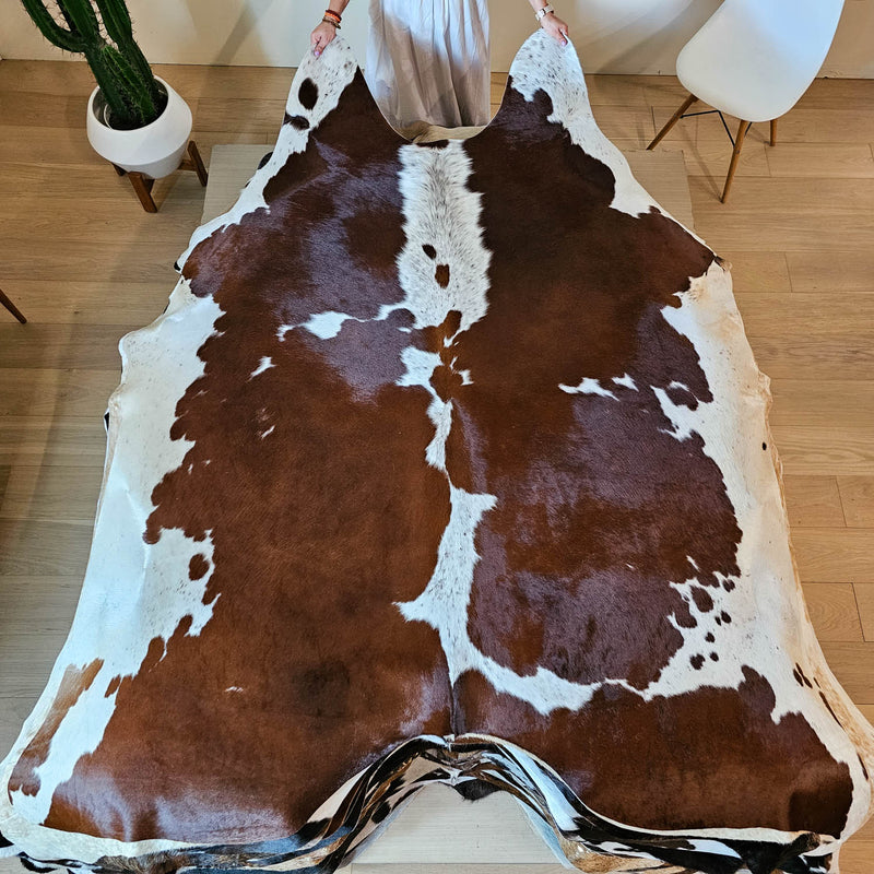 Brazilian Brown and White Cowhide Rug Size XL 1712