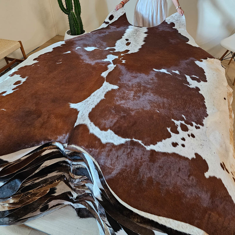 Brazilian Brown and White Cowhide Rug Size XL 1712